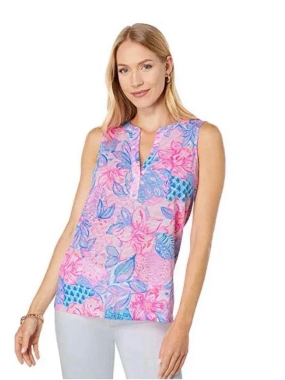 Lilly Pulitzer Essie Tank Top XS "Snappy Turtle Pink Isle" Beachy Coastal - Picture 1 of 8